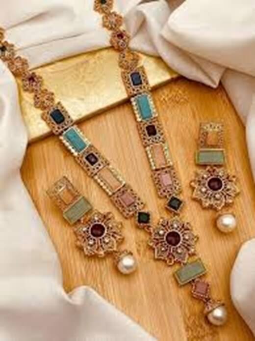 Gold Star Fancy Mala Set with Earring NJ-1557